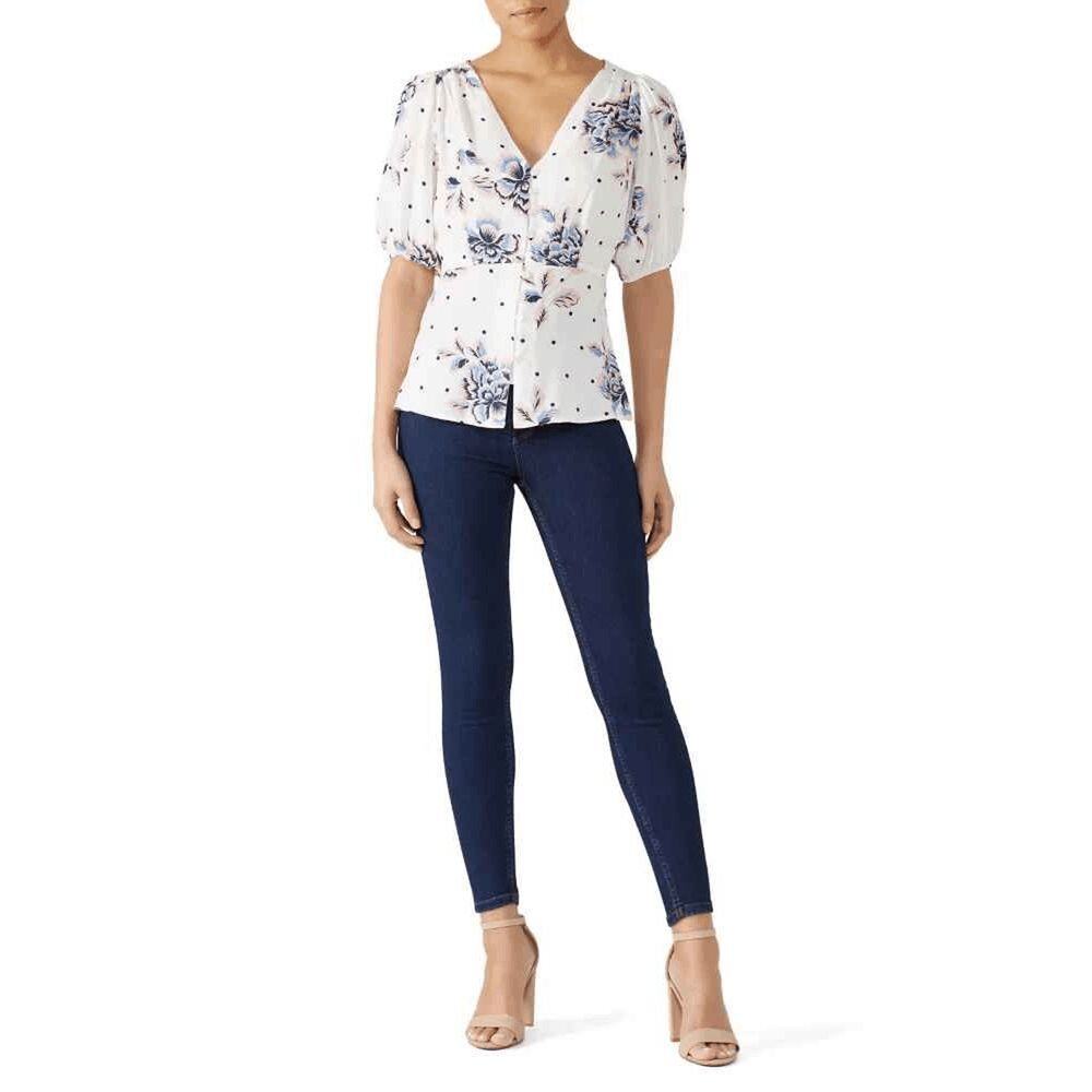 NWT Yumi Kim Womens Floral Affair White V-Neck Cloud 9 Blouse Top Size S